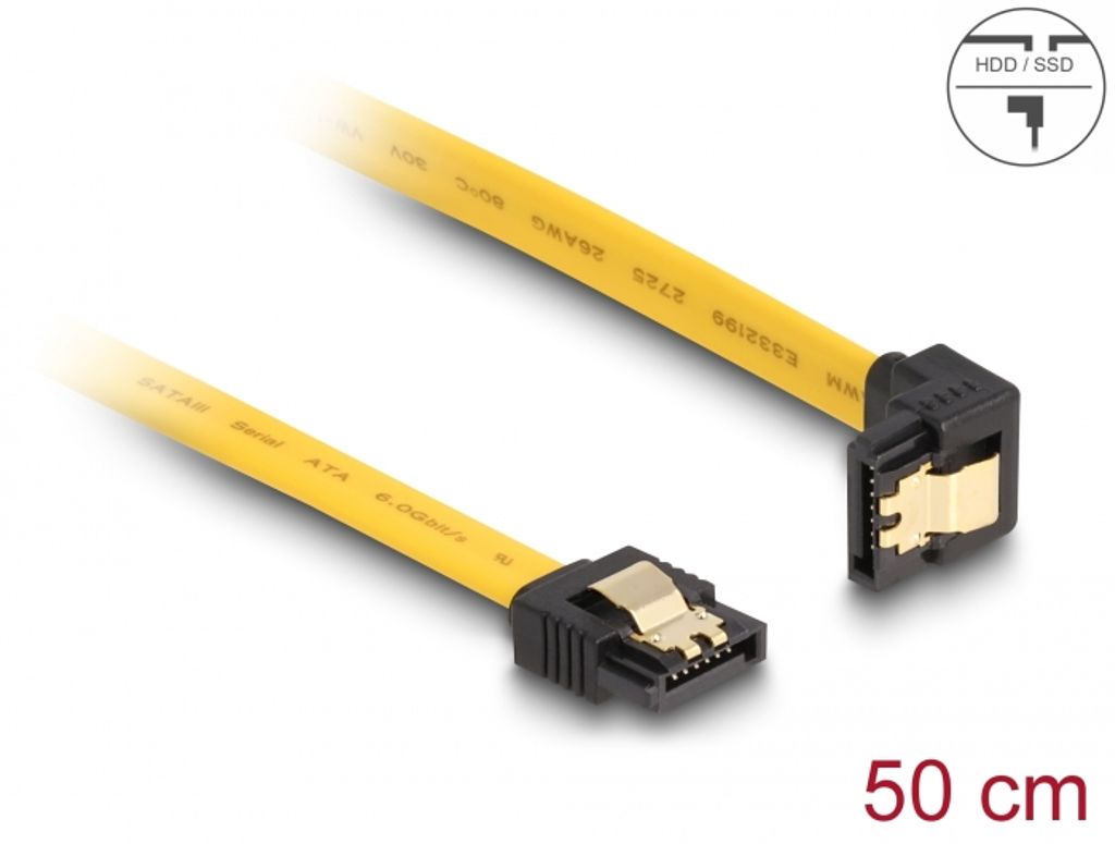 Delock SATA 6 Gb/s kabel lige til nedad vinklet 0,5m - Gul