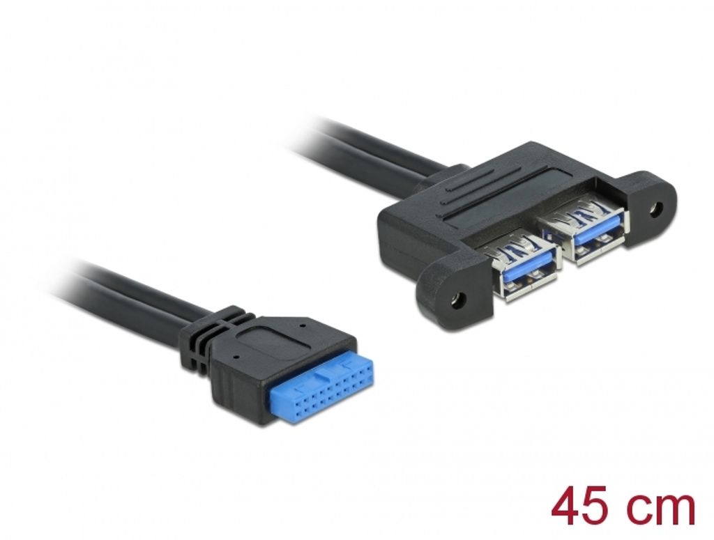 Delock USB 5 Gbps -kaapeli, pinniliitin naaras - 2 x USB-A-naaras, vierekkäin, 45 cm