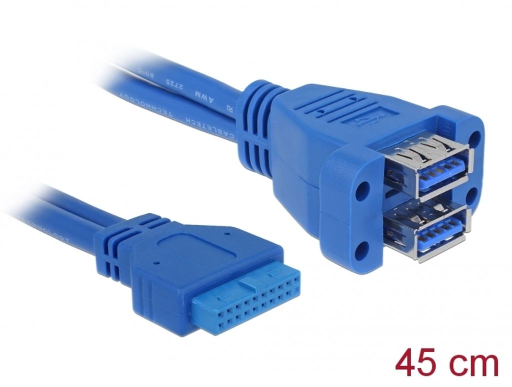 Delock USB 3.0 -kaapeli, pin-liitin naaras - 2 x USB 3.0-A-naaras, pinottu