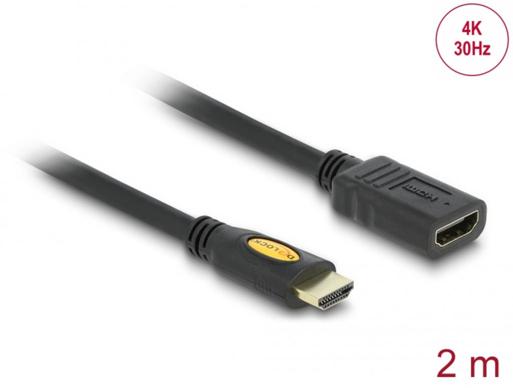 Delock Høyhastighets HDMI-kabel med Ethernet - HDMI A hann til HDMI A hunn 2m
