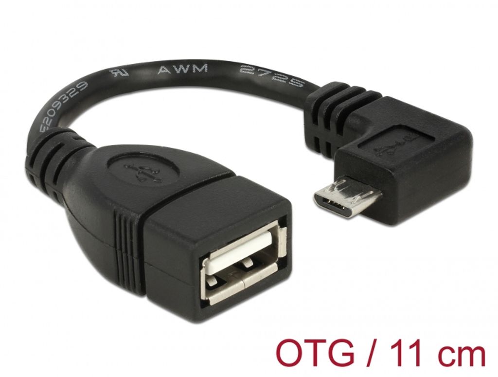 Delock USB 2.0 OTG-kabel Micro USB-B hane vinklad till USB-A hona 11 cm