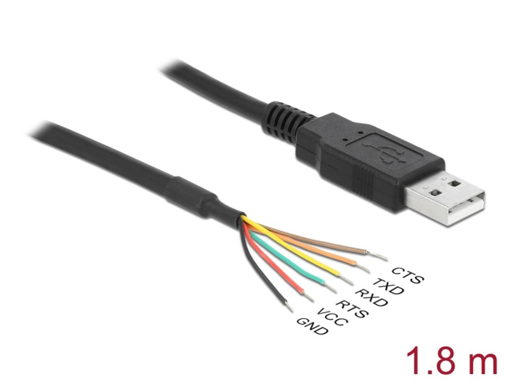 Delock USB 2.0 - sarjaportti-TTL-muunnin, jossa 6 avointa johtoa, 1,8 m (5 V)