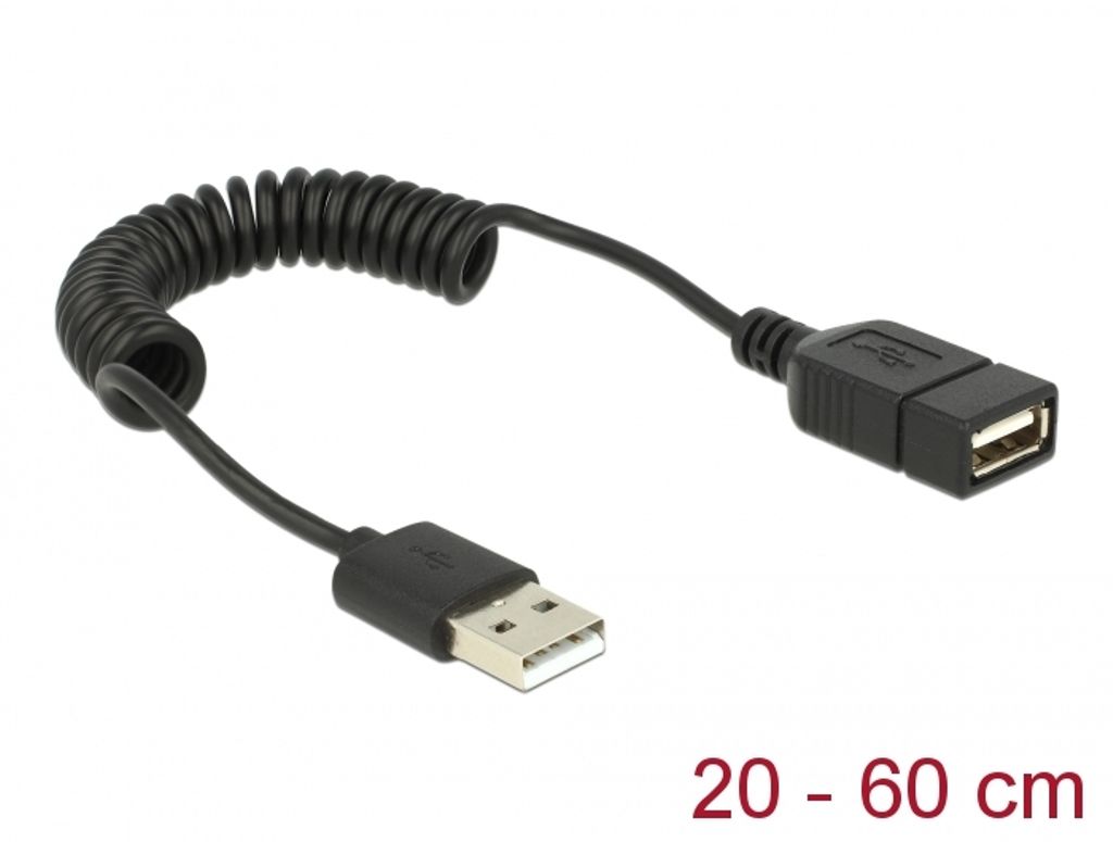 Delock forlængerkabel USB 2.0-A han/hun spiralkabel