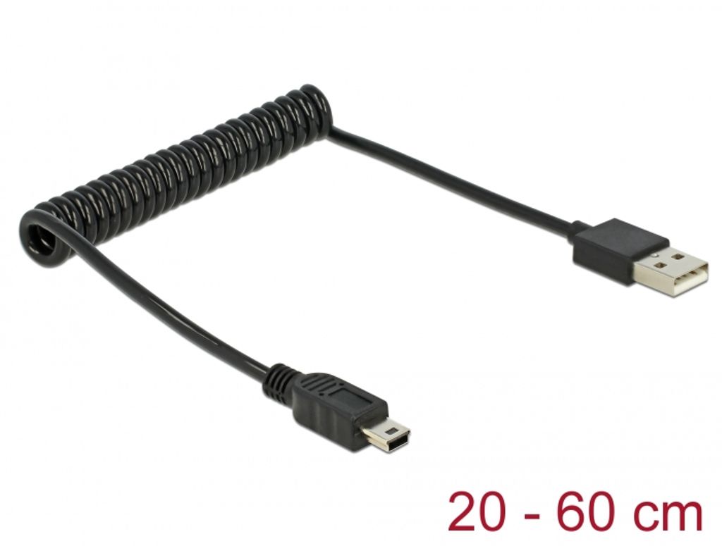 Delock USB-A 2.0-kabel han til USB mini-han spiralkabel