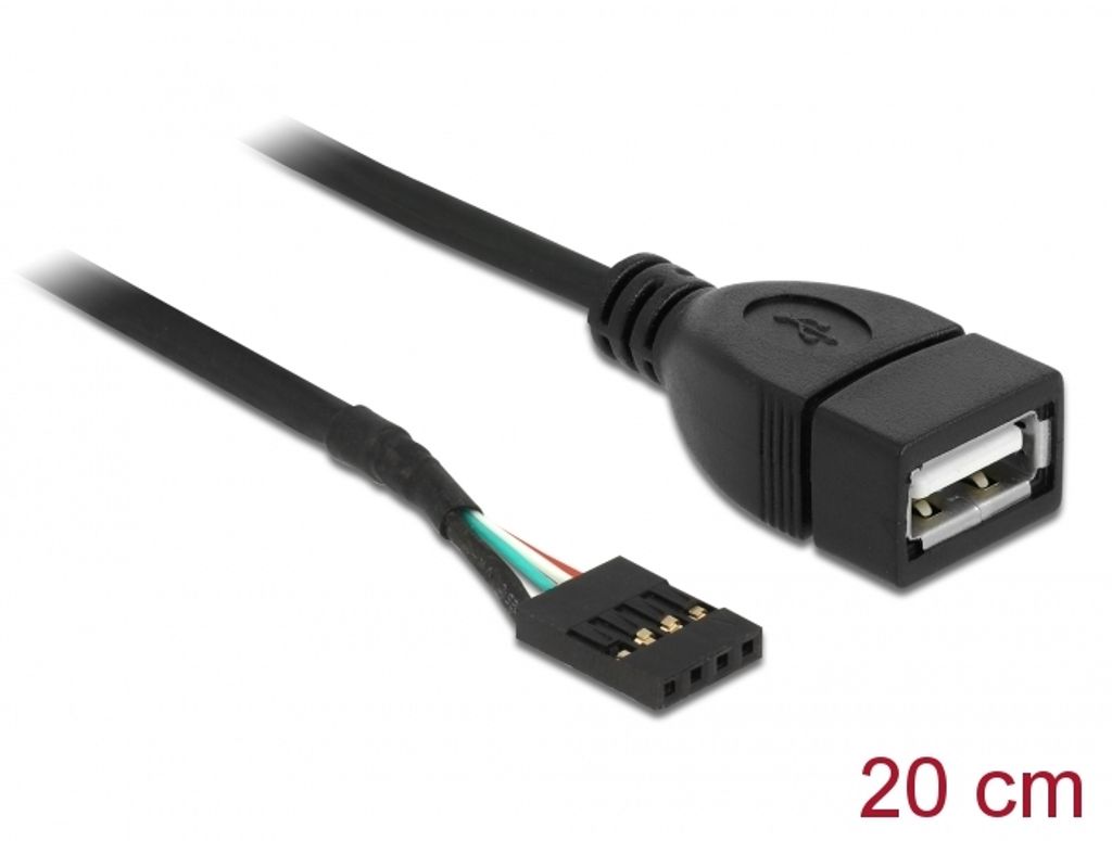 Delock USB-kaapeli, pin-liitin naaras - USB-A 2.0 naaras, 20 cm