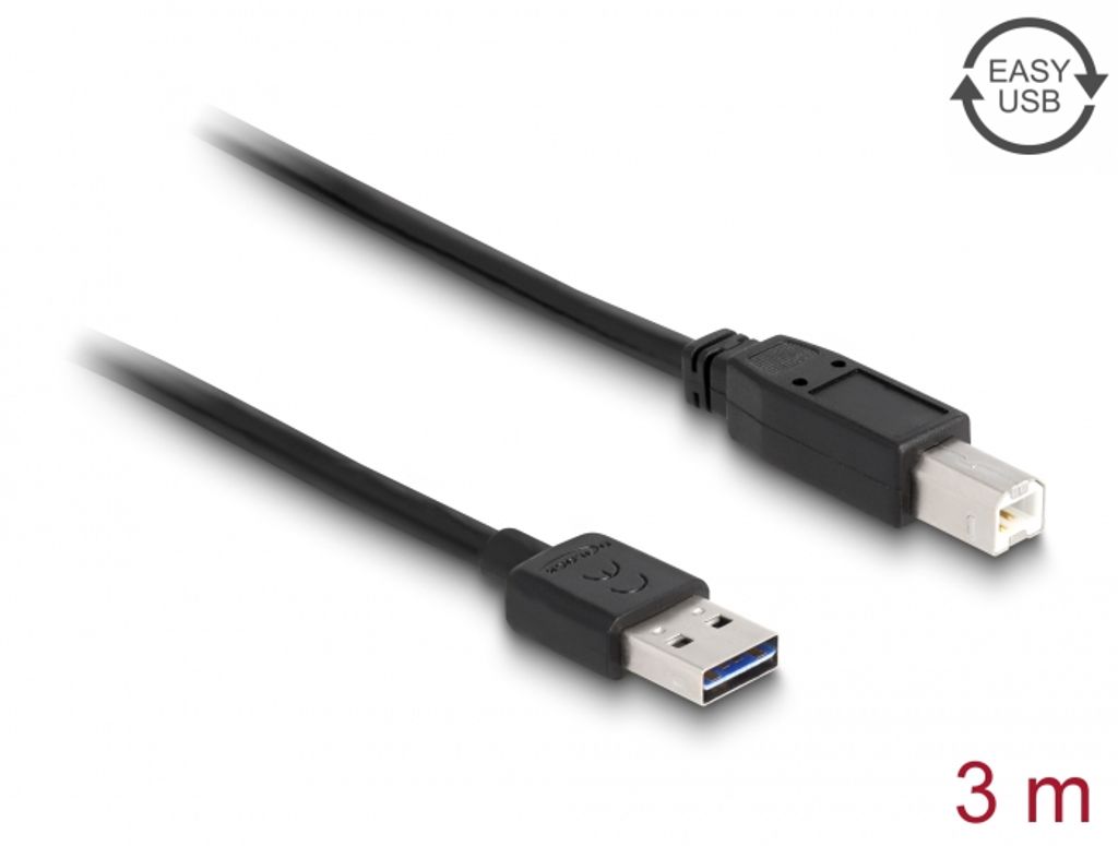 Delock EASY USB-A 2.0-kabel hane till USB-B 2.0 hane 3m - Svart