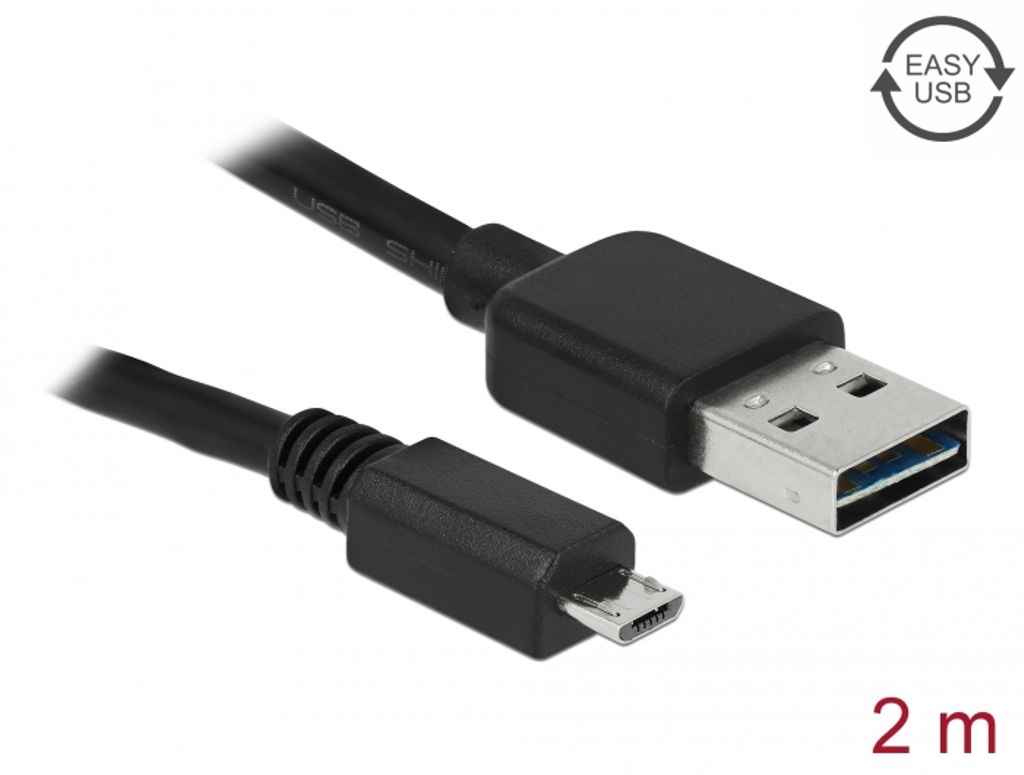 Delock EASY USB-A 2.0-kabel hane till USB 2.0 Micro USB-B hane 2m - Svart