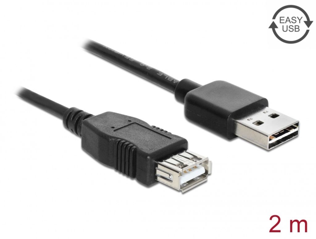 Delock Forlængerkabel EASY-USB-A 2.0 han til USB-A 2.0 fe han - Sort 2m