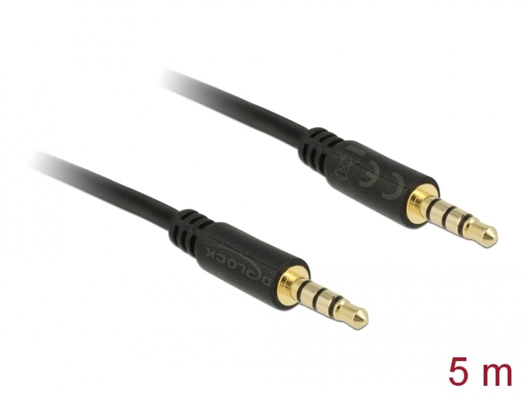 Delock Stereo Jack -kaapeli 3,5 mm 4-pin uros-uros, 5 m - musta