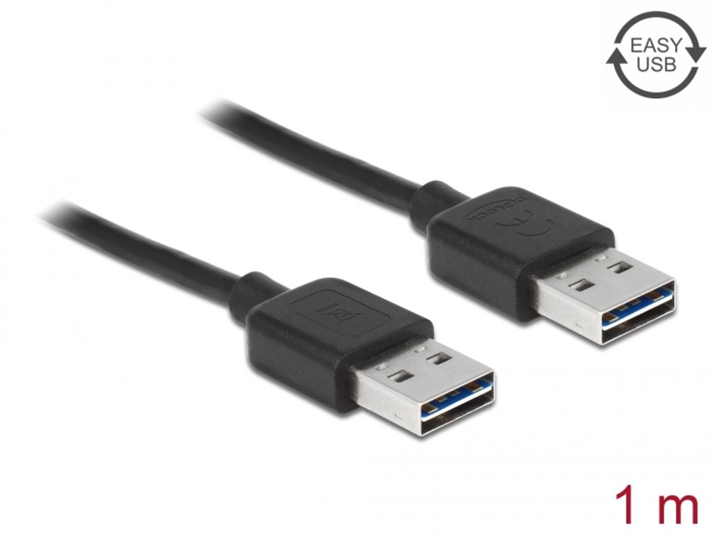 Delock EASY USB-A 2.0 -kaapeli, uros - USB-A 2.0 -uros, 1 m, musta