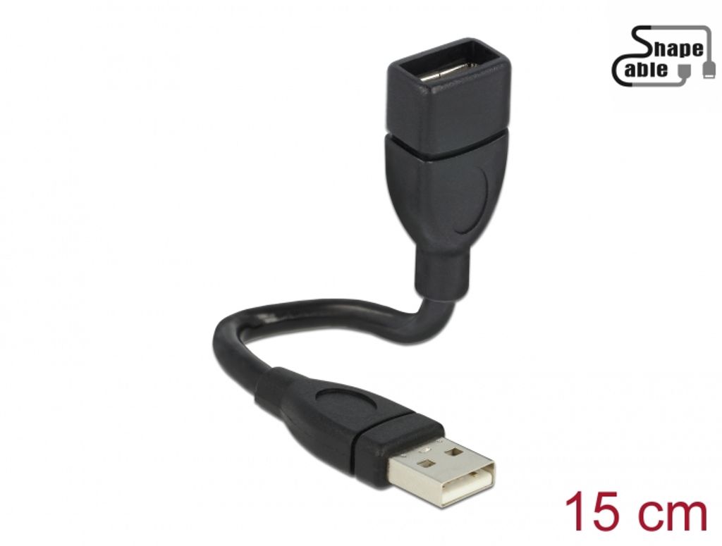 Delock USB-A 2.0-kabel han til USB-A 2.0 hun ShapeCable 15 cm