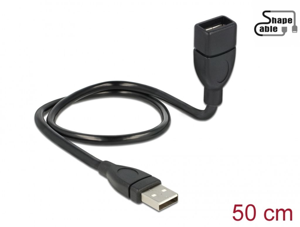 Delock USB-A 2.0-kabel hane till USB-A 2.0 hona ShapeCable 0,5m