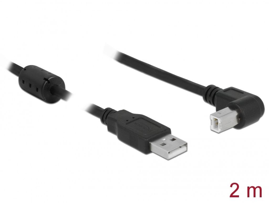 Delock USB-A 2.0-kabel hane till USB-B 2.0 hane vinklad 2m - Svart