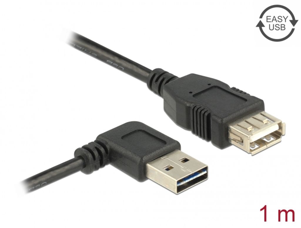 DeLock Forlængelseskabel -USB-A hane vinklad til USB-A hona, 1m