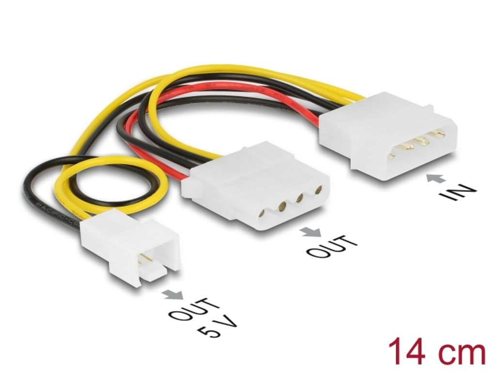 Delock virtakaapeli 4-pin uros - 1 x 4-pin naaras + 1 x 3-pin uros (tuuletin) 14 cm