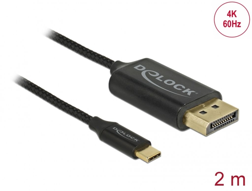 Delock USB-kabel USB-C till DisplayPort (DP Alt-läge) 4K 60 Hz 2m koaxial