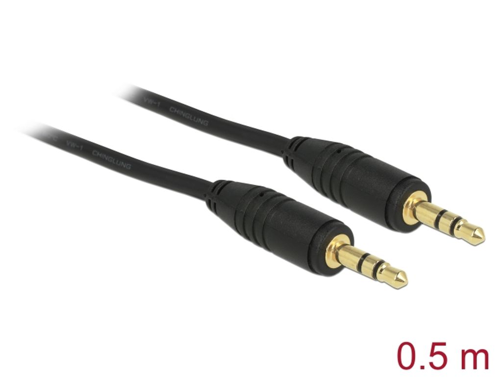 Delock Stereo Jack -kaapeli 3,5 mm, 3-pinninen uros-uros, 0,5 m - musta