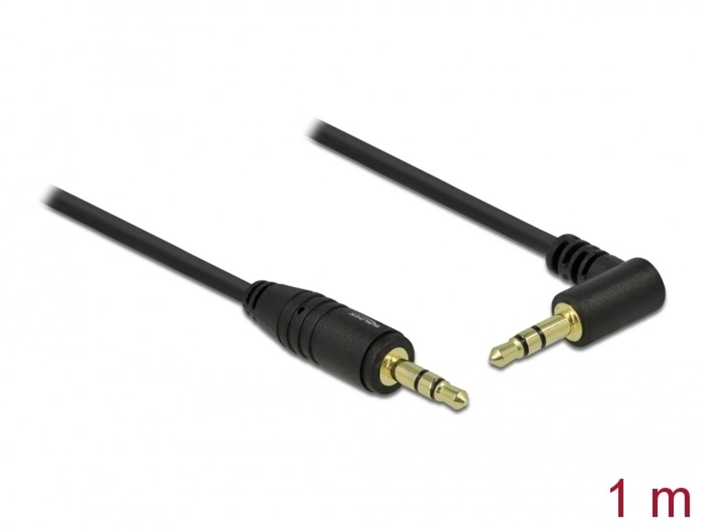 Delock Stereo Jack-kabel 3,5 mm 3-pins hann-til-hann vinklet 1 m - Svart