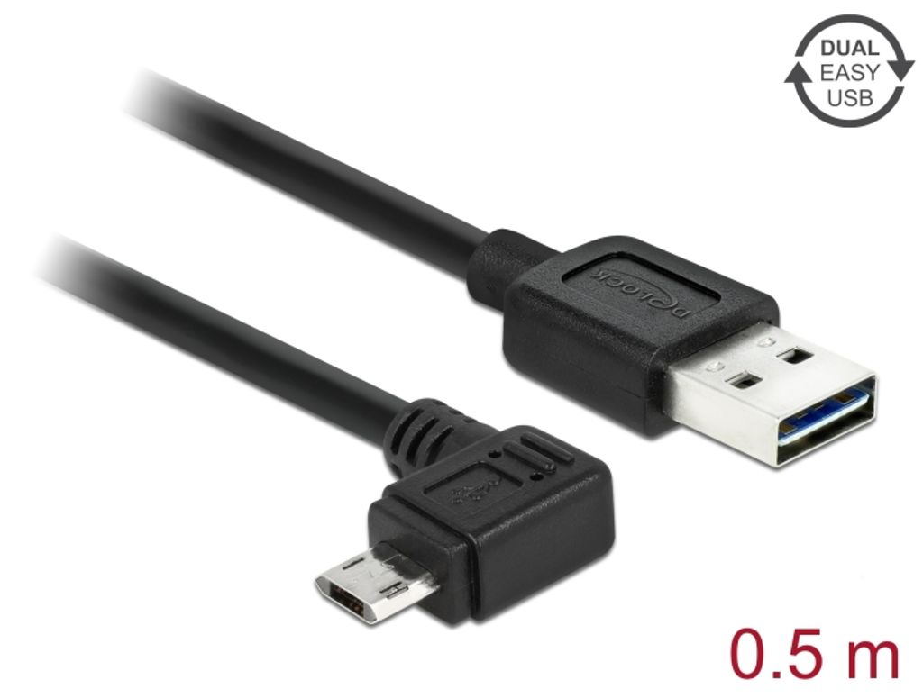 Delock EASY-USB USB-A till USB Micro-B kabel vinklad, 0,5m - svart