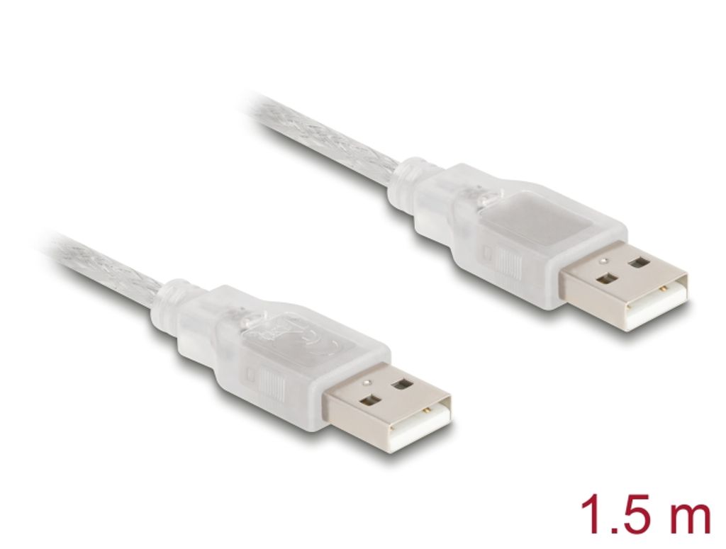 Delock USB-A 2.0 -kaapeli, uros - USB-A 2.0 -uros, 1,5 m, läpinäkyvä