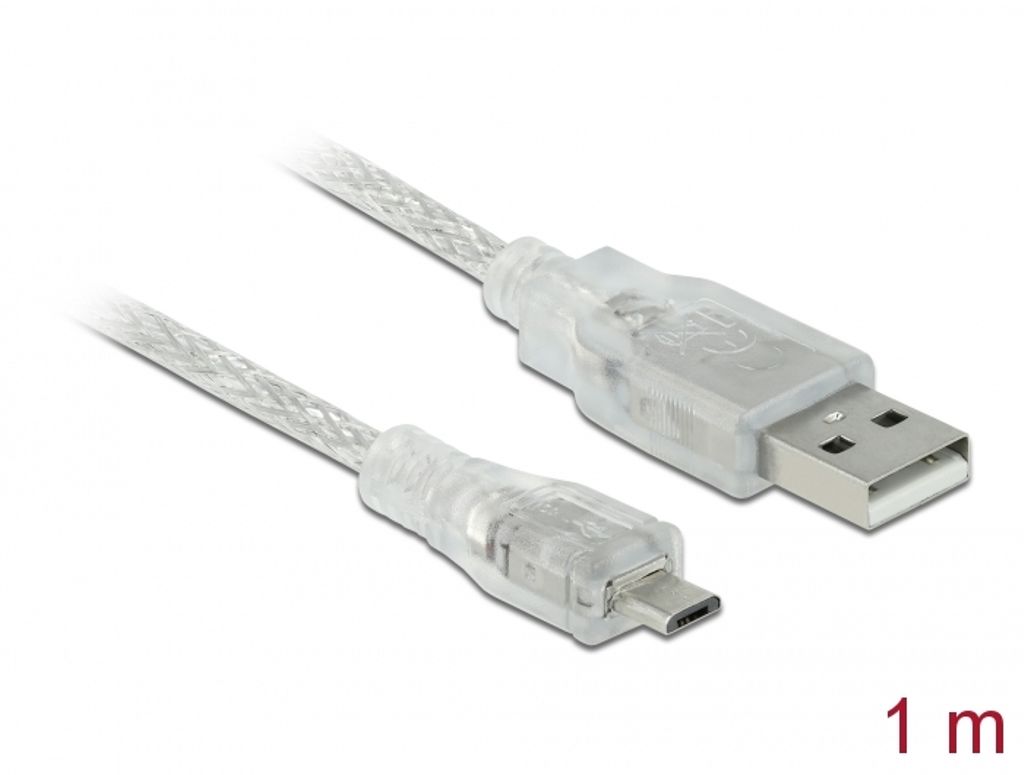 Delock USB-A 2.0 Kabel han til USB-B Micro han 1m - Transparent