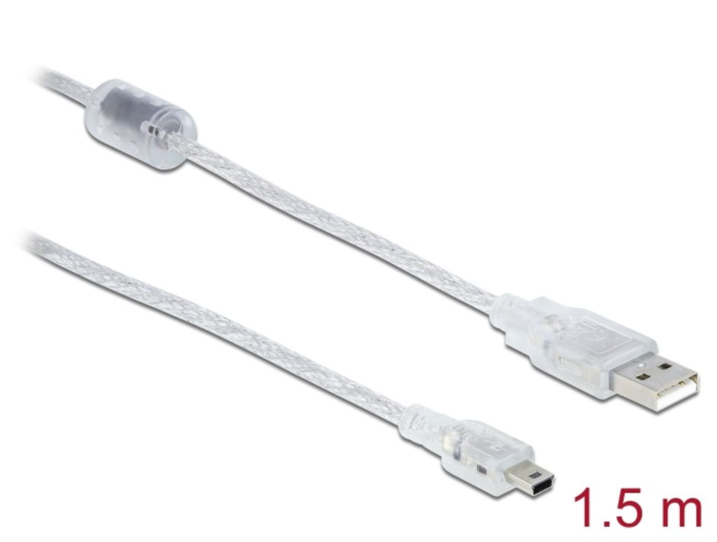 Delock USB-A 2.0 kabel han til USB 2mini-B han 1,5m - Transparent