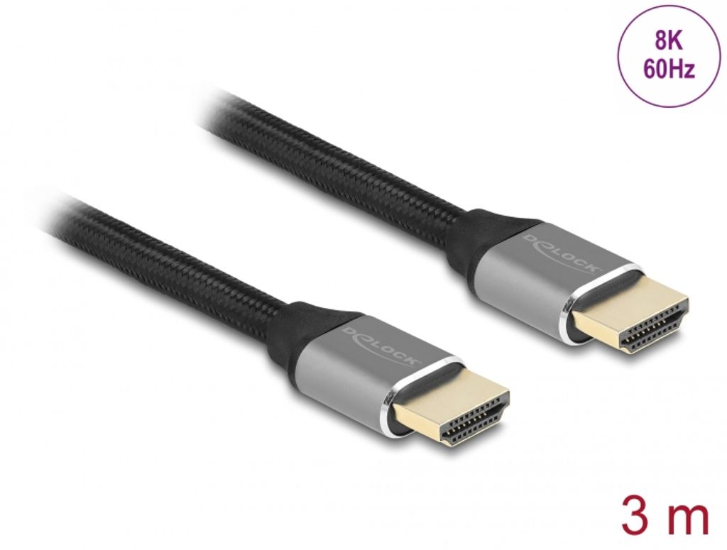 Delock Ultra High Speed HDMI-kabel 48 Gbps 8K 60 Hz - Grå 3m sertifisert