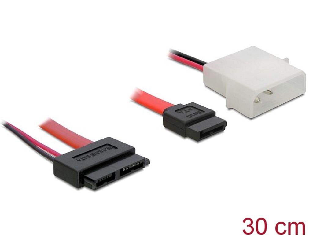 Delock Slim SATA-kabel hunn til SATA 7-pinners + 2-pinners strøm hann 30 cm