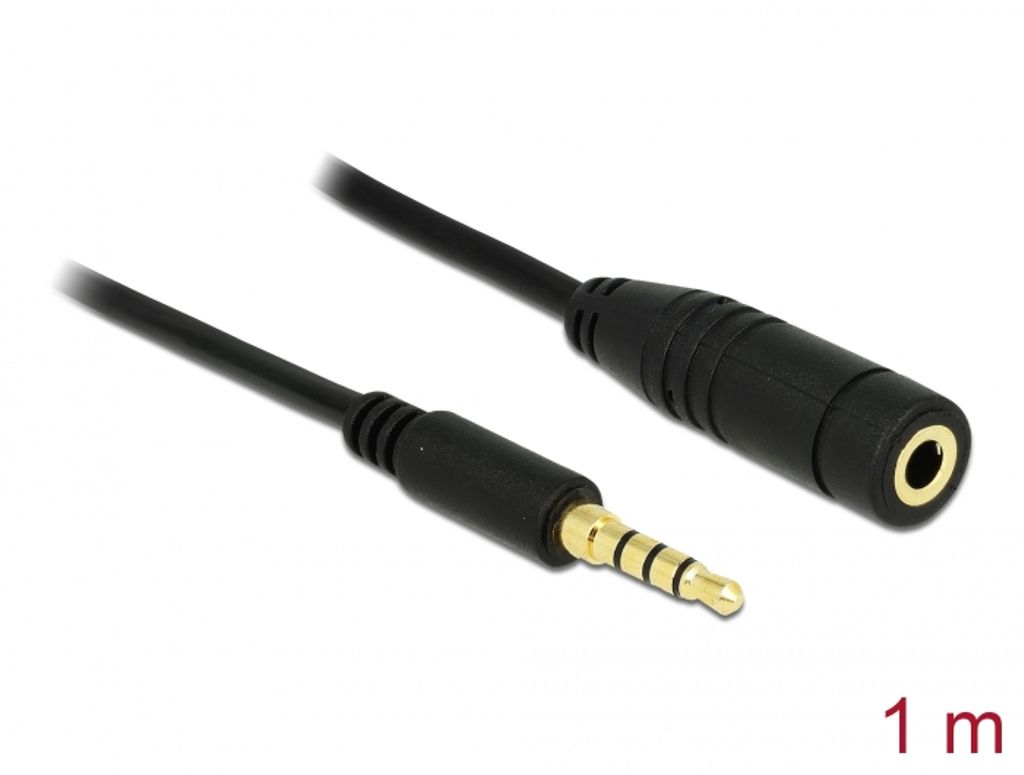 Delock Stereo Jack -jatkokaapeli 3,5 mm 4-pin uros-naaras, 1 m - musta
