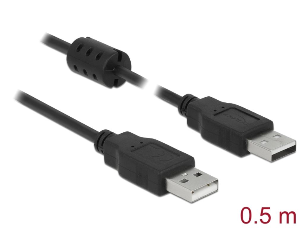 Delock USB-A 2.0 -kaapeli, uros - USB-A 2.0 -uros, 0,5 m, musta