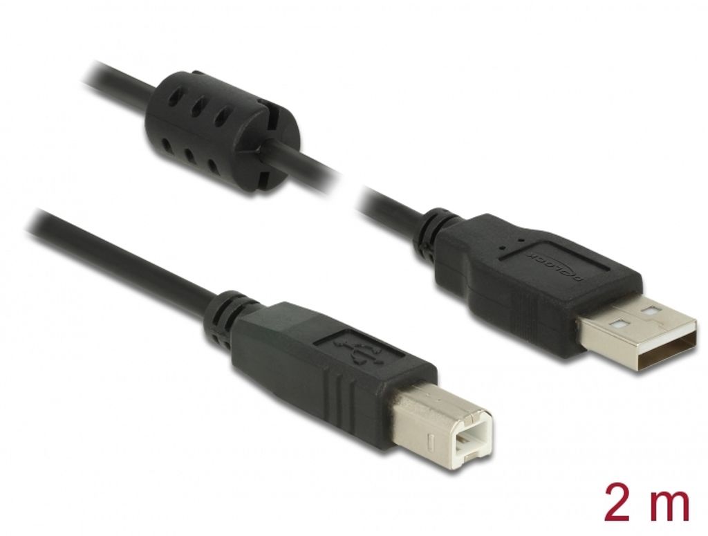 Delock USB-A 2.0-kabel hane till USB-B 2.0 hane 2m - Svart