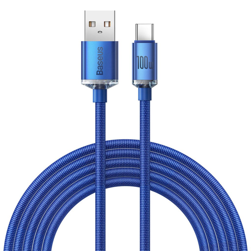 Baseus Crystal Shine Series USB-A til USB-C hurtigladekabel 100W – 2m – blå