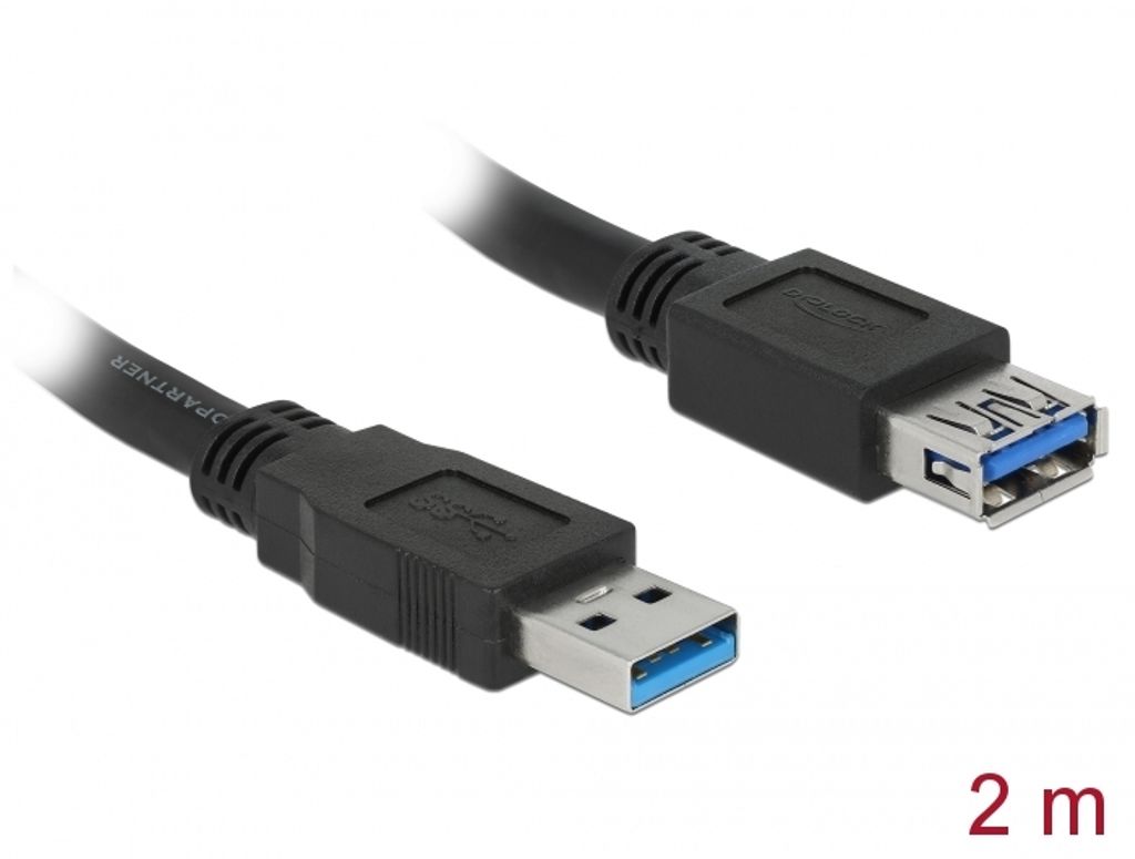Delock USB 5 Gbps forlængerkabel USB-A han til hun 2m - Sort