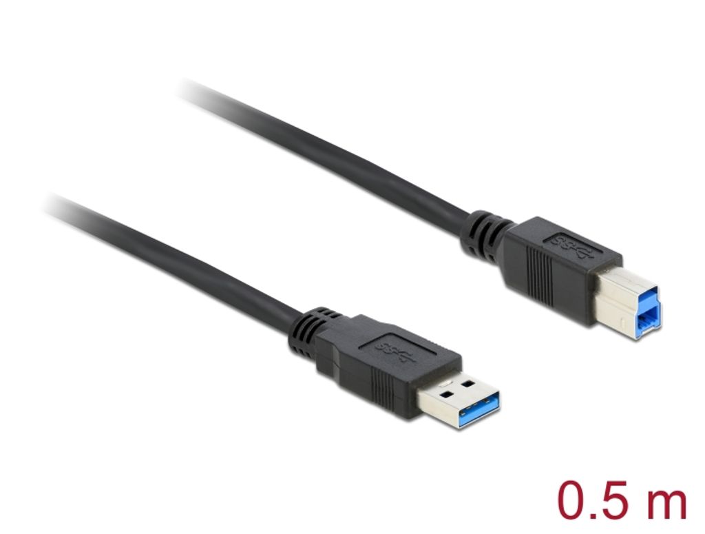 Delock USB 5 Gbps-kabel USB-A-hane till USB-B-hane 0,5 m - Svart