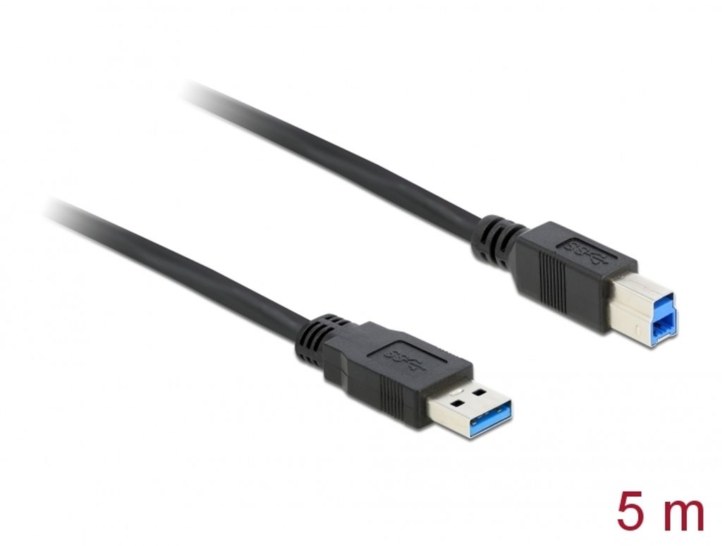 Delock USB 5 Gbps -kaapeli USB-A uros - USB-B uros 5m - musta