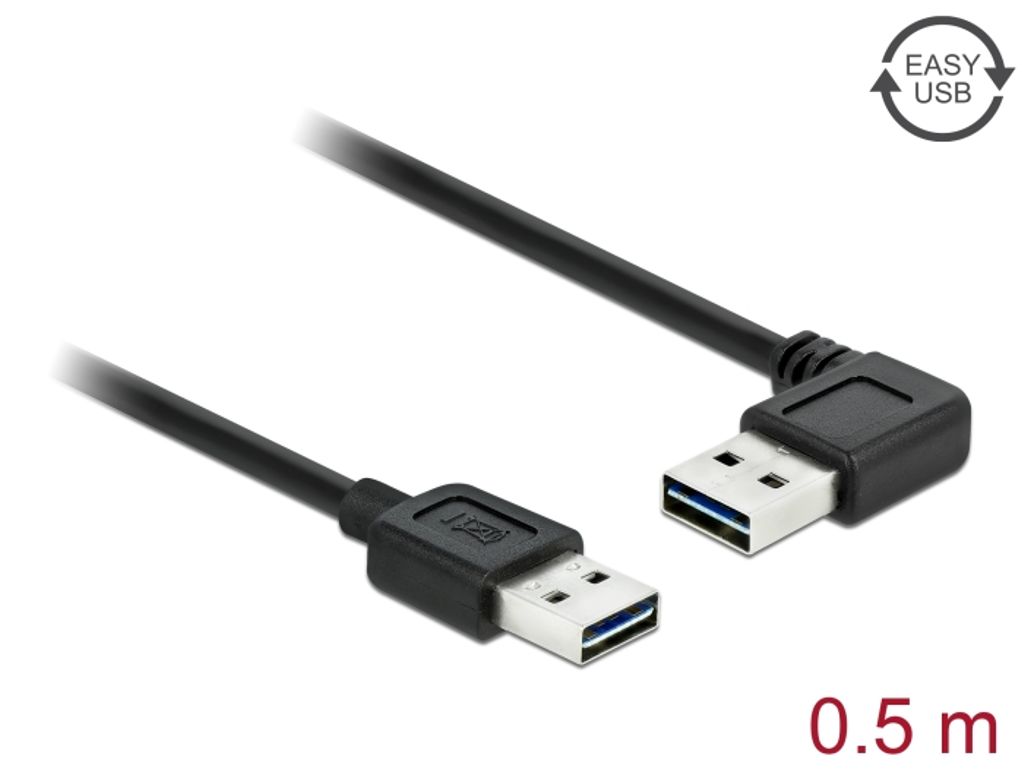 Delock EASY USB-A 2.0 - USB-A 2.0 uros -kulmakaapeli, 0,5 m