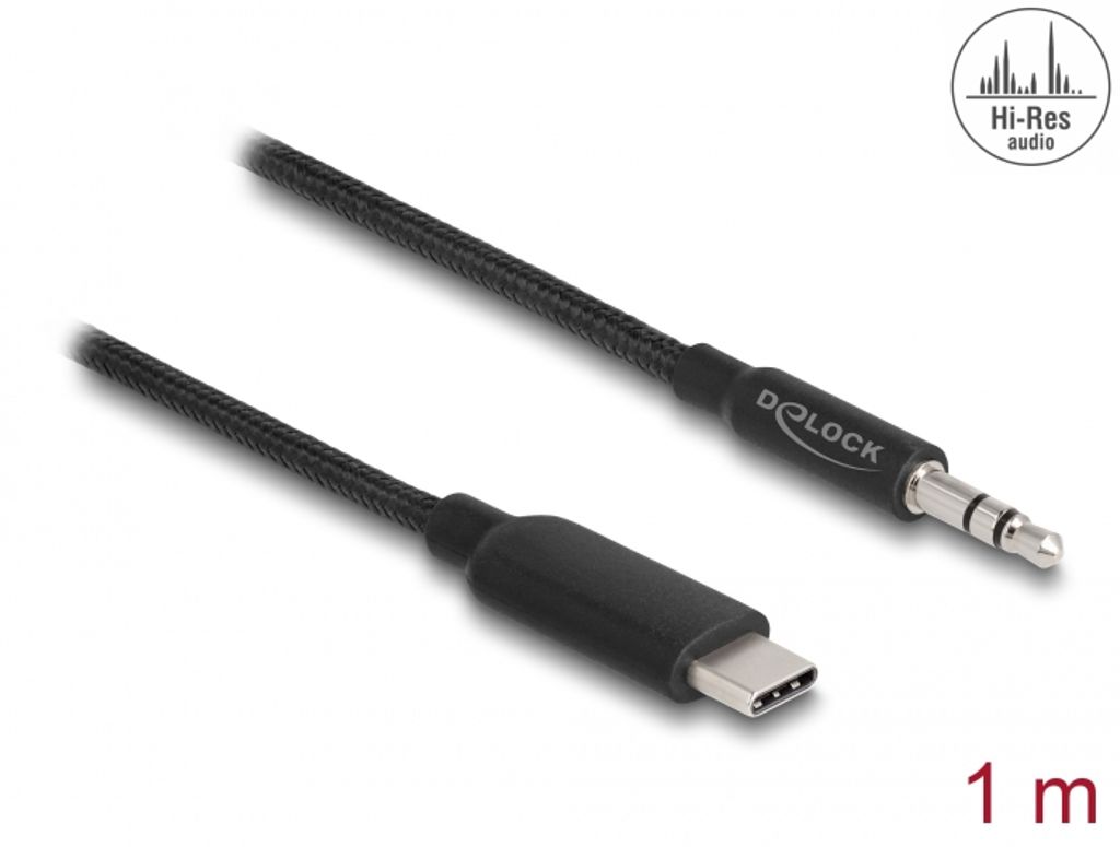 Delock Audio Stereo -kaapeli USB-C uros - stereoliitin 3,5 mm 3-pin 1 m - musta