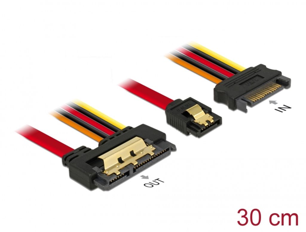 Delock SATA 7-pinninen pistorasia + SATA 15-pinninen virtapistoke - SATA 22-pinninen pistorasia