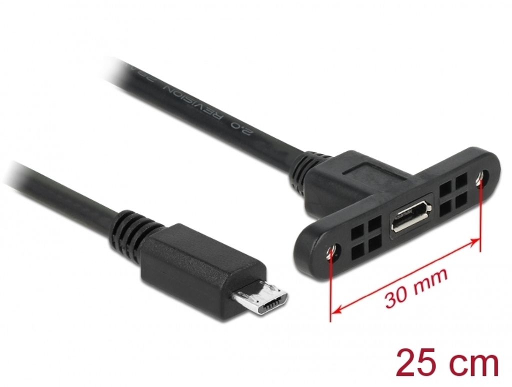 Delock USB-B mikrokabel hunn for panelmontering til USB-B mikro hann 25 cm