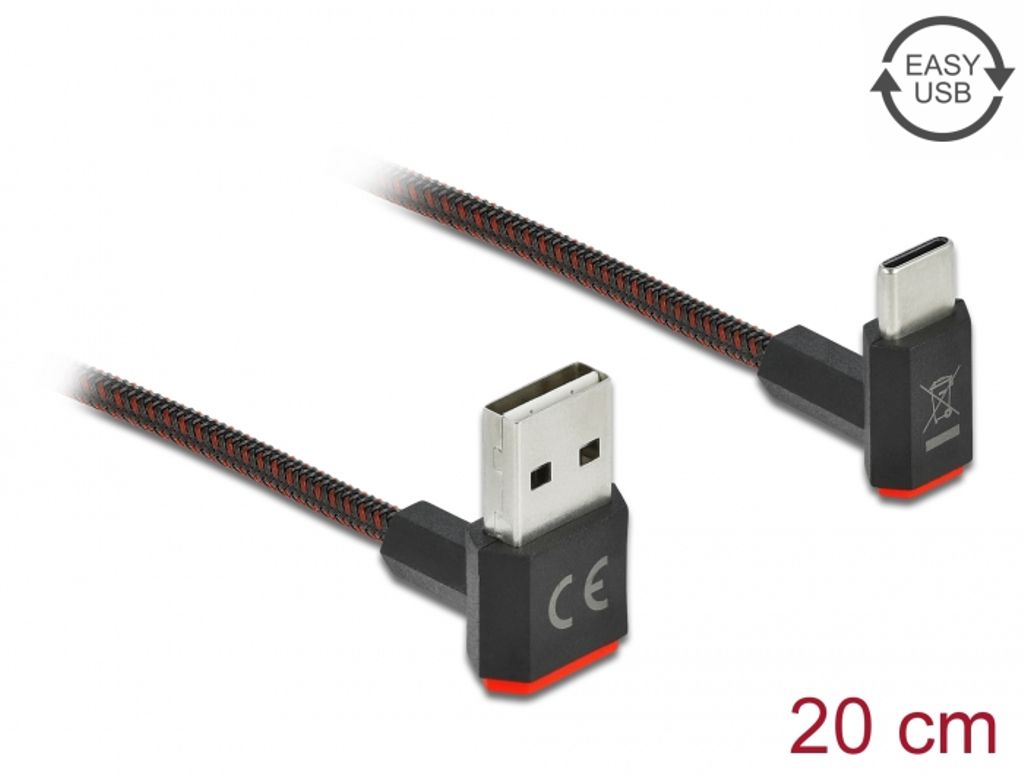 Delock EASY USB-A til USB-C-kabel vinklet opp/ned, 0,2 m - svart