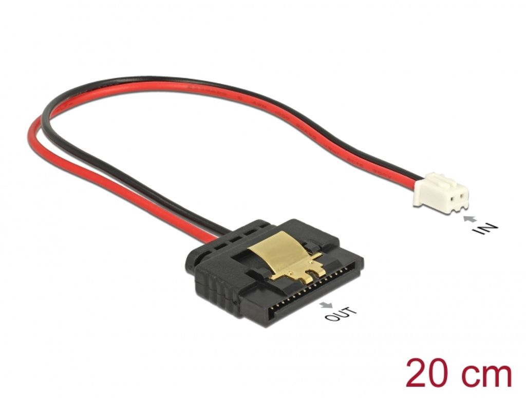 Delock 2-polig hona till SATA 15-polig hona (5 V) Kabel Ström metallklämma, 20 cm