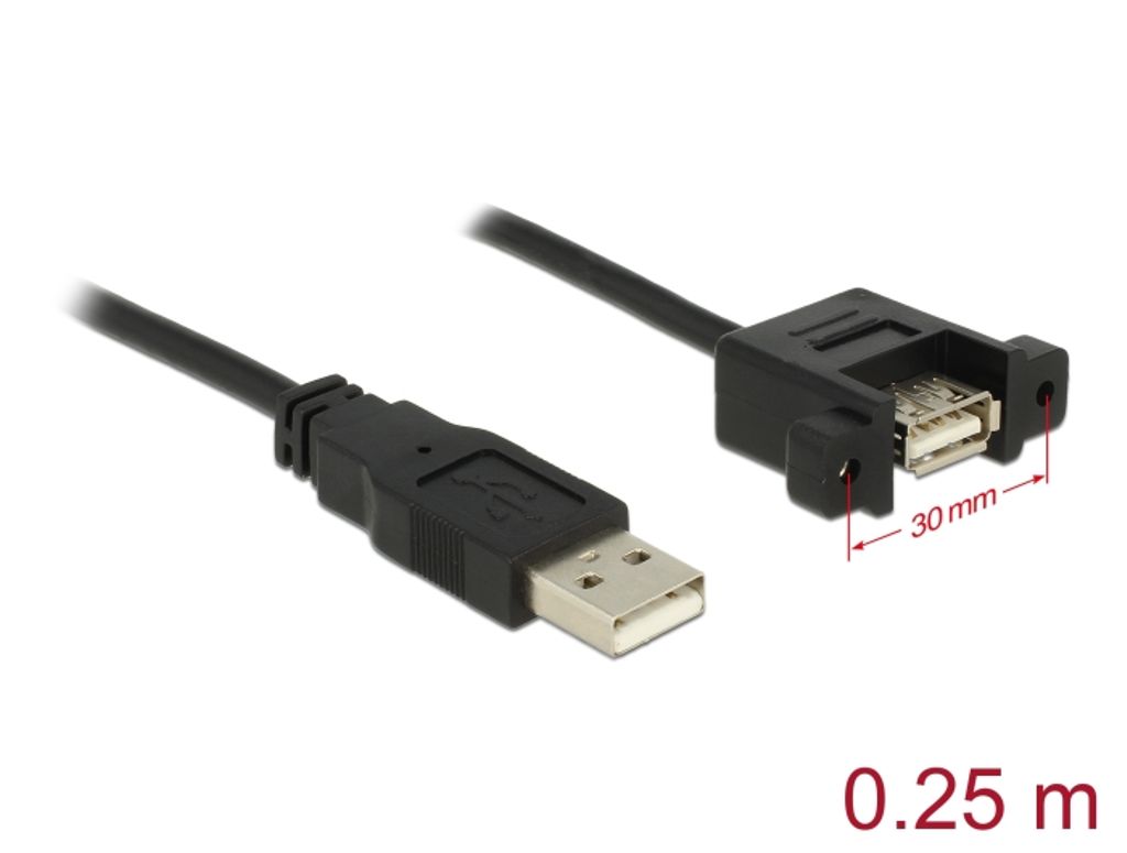 Delock USB-A 2.0-kabel han til USB-A 2.0 hun panelmontering 0,25 m