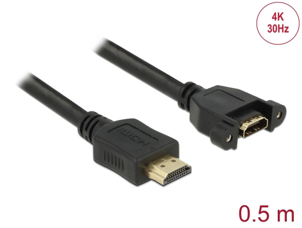 Delock-kabel hann til HDMI-A hunn panelmontering 4K 30 Hz 0,5 m