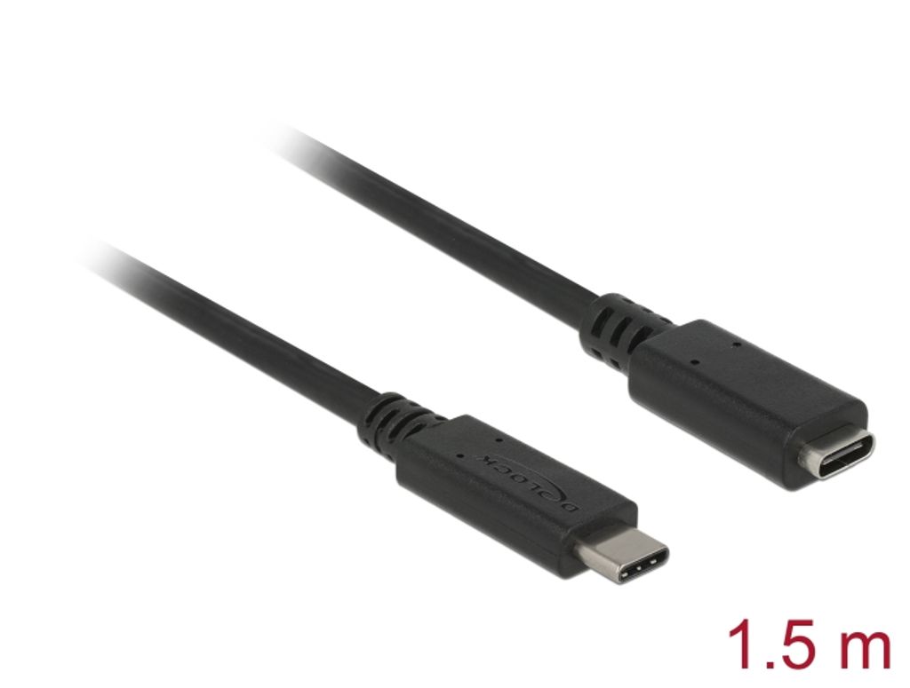 Delock USB 10 Gbps forlengelseskabel USB-C hann til hunn 1,5 m 4K PD 60 W