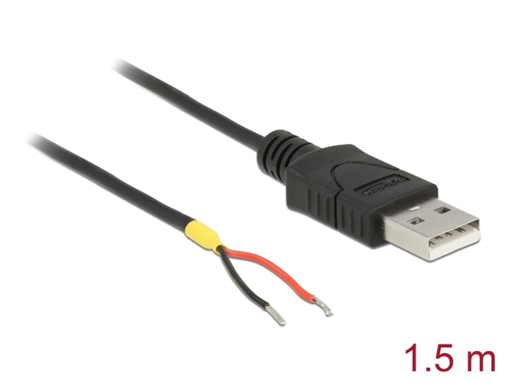 Delock USB-A 2.0 -kaapeli, uros - 2 x avointa johtoa, virransyöttö, 1,5 m, Raspberry Pi