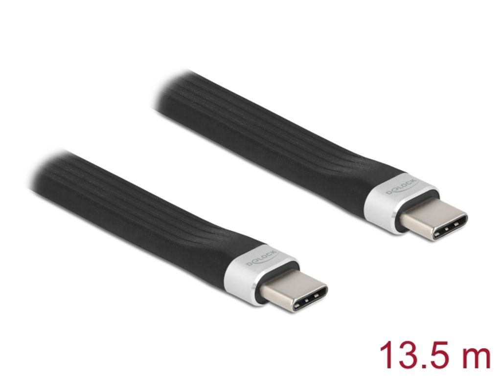 Delock USB-C til USB-C 10 GBps FOC flatbåndskabel 13,5 cm PD 3A E-Marker