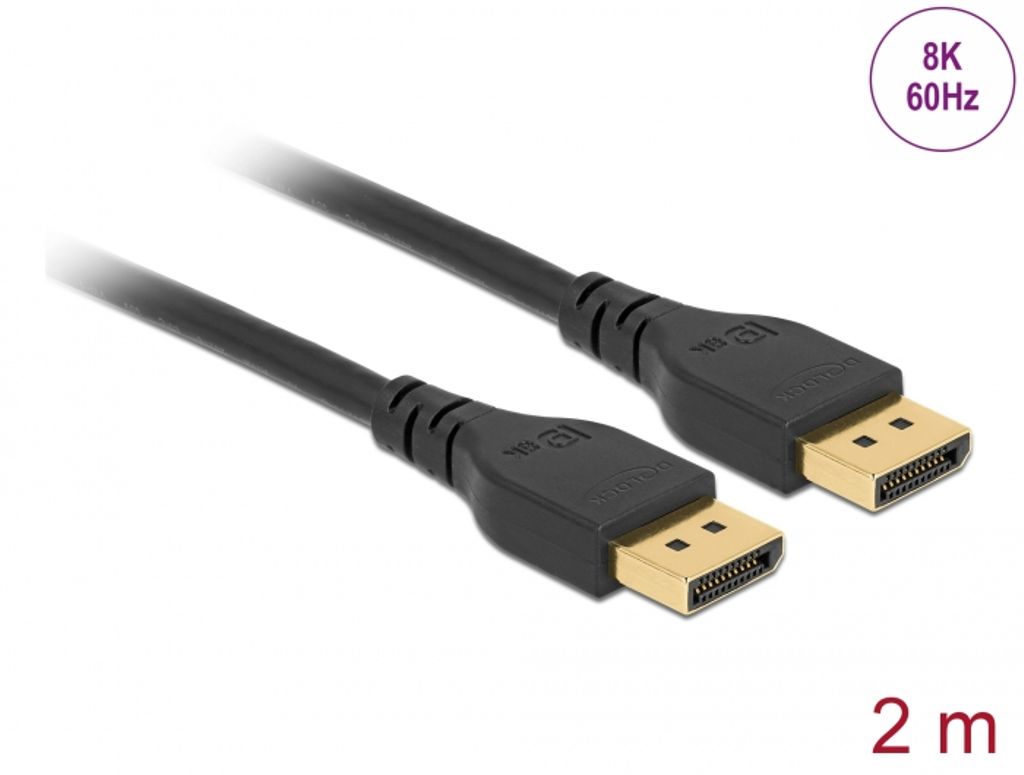 Delock DisplayPort-kabel 8K 60 Hz 2m DP 8K-certifierad utan spärr