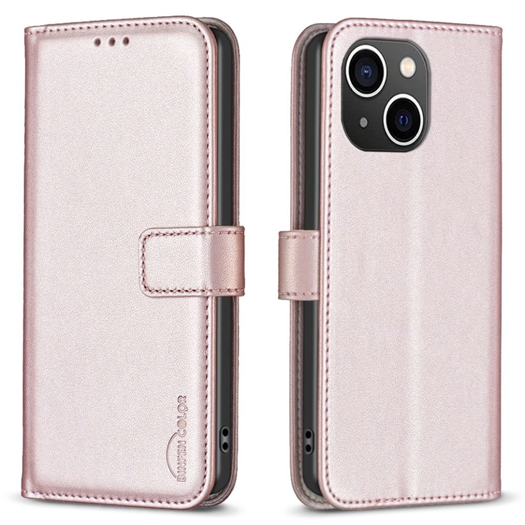 BINFEN COLOR iPhone 15 Wallet Cover Stand – Rose Gold