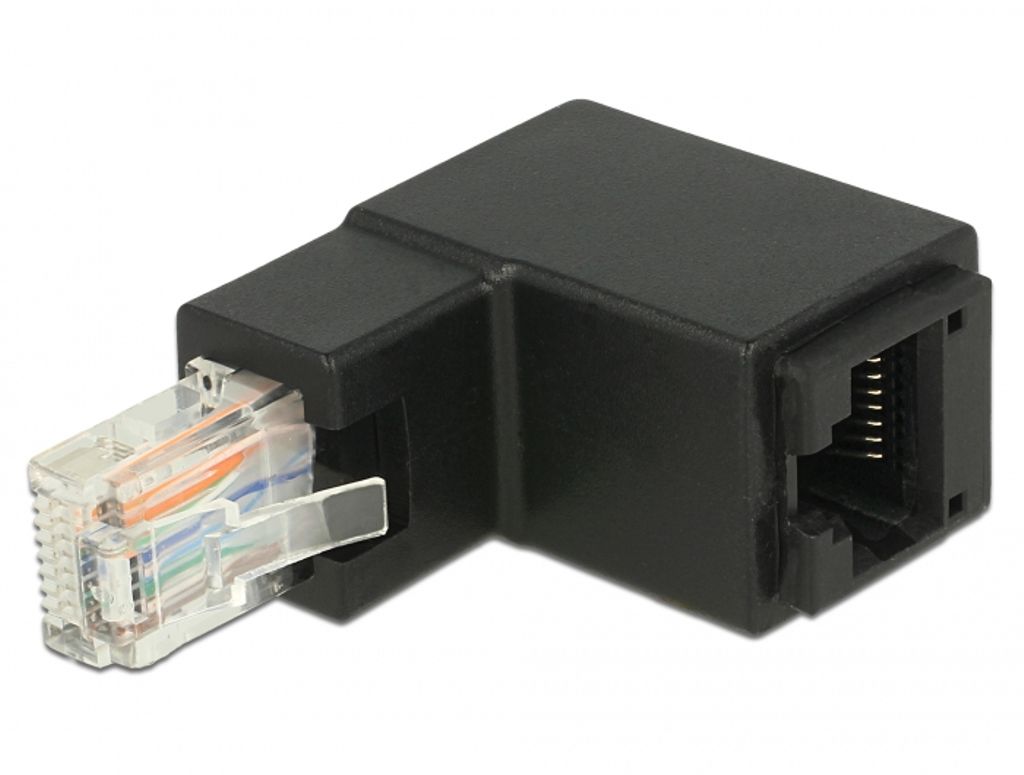 Delock-sovitin RJ45 naaras-uros kulmaliitin Cat.6 UTP – musta