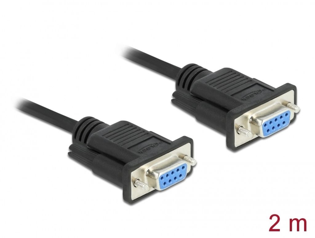 Delock RS-232-kaapeli sarjaliitäntään, DB9 naaras - naaras, nollamodeemi, 2m